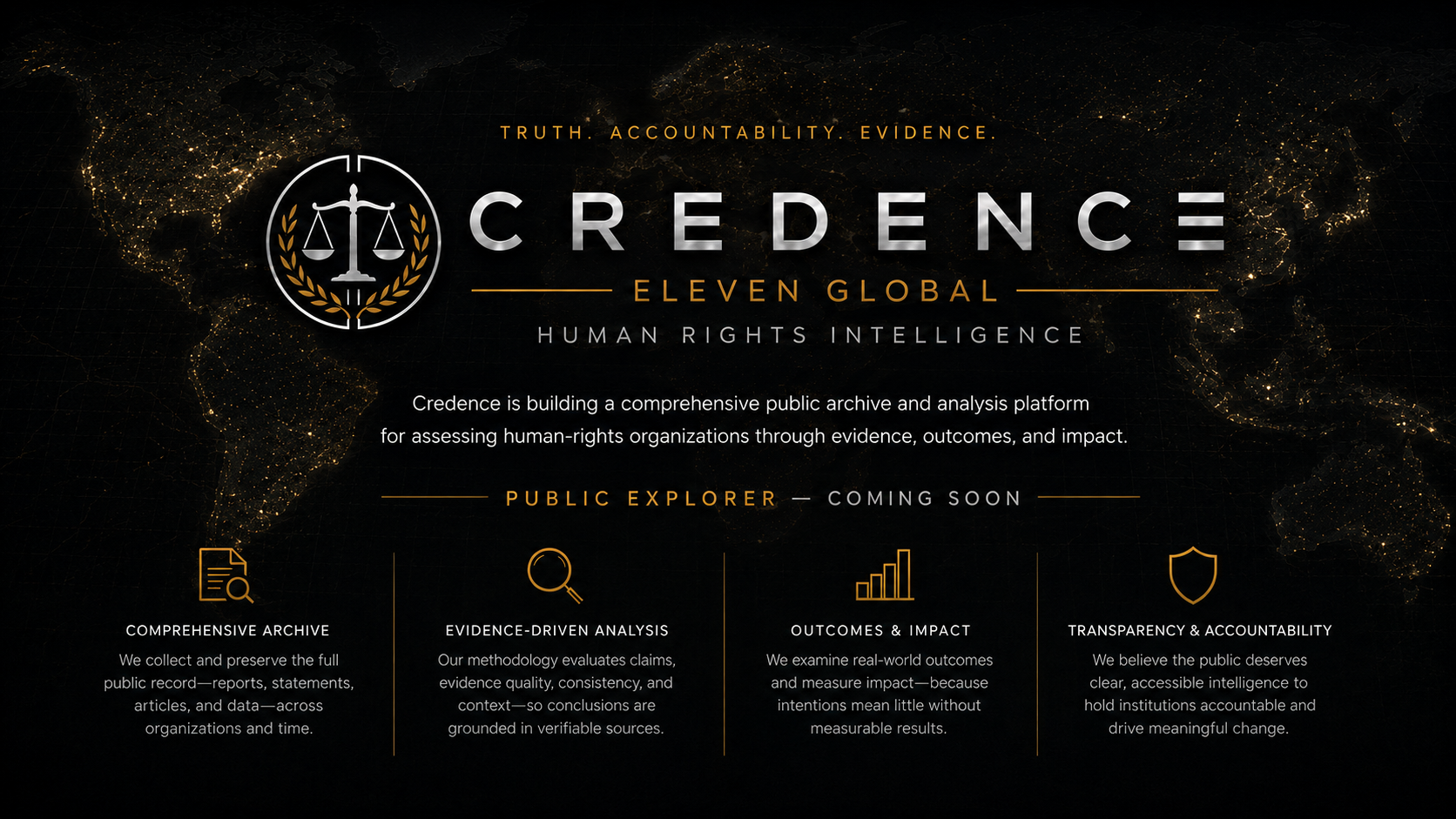 Credence by Eleven Global — Human Rights Intelligence. Public Explorer coming soon.